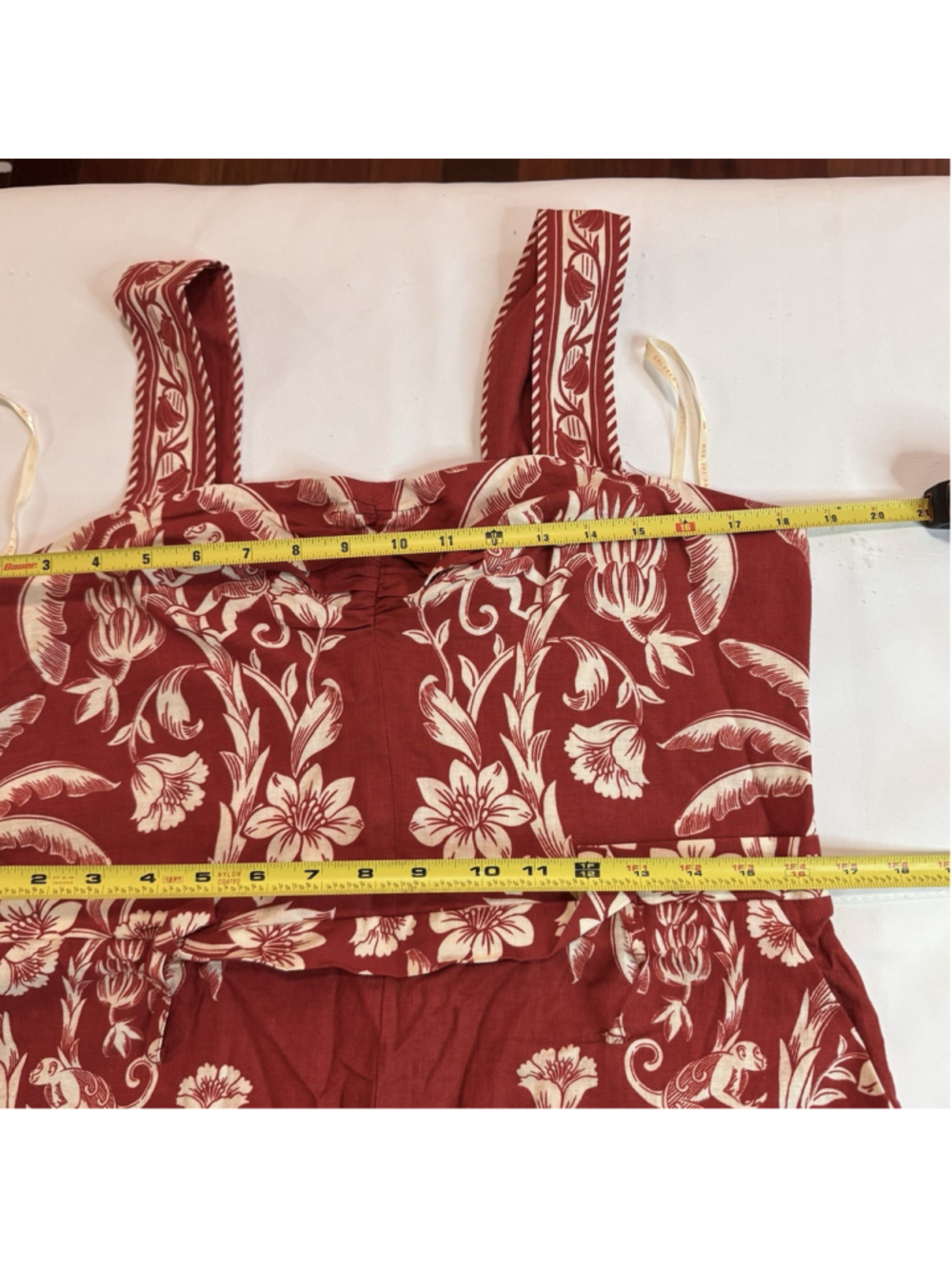 NWT Farm Rio Linen Blend Guanacaste Red/White Floral Romper Size:L MSRP:$198 - Picture 7 of 10